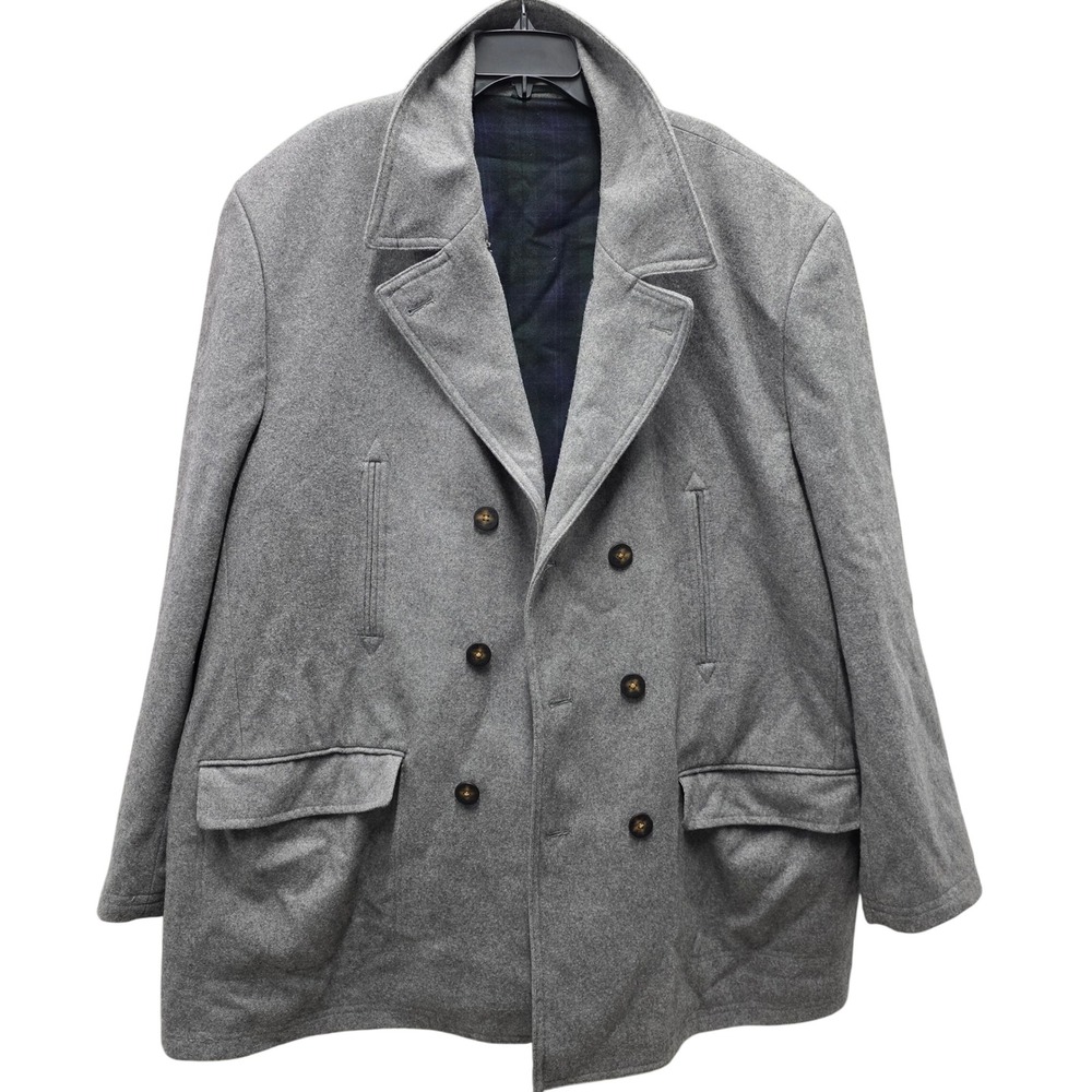 Lauren Ralph Lauren Mens Gray Wool Blend Double Breasted Peacoat Jacket 58L